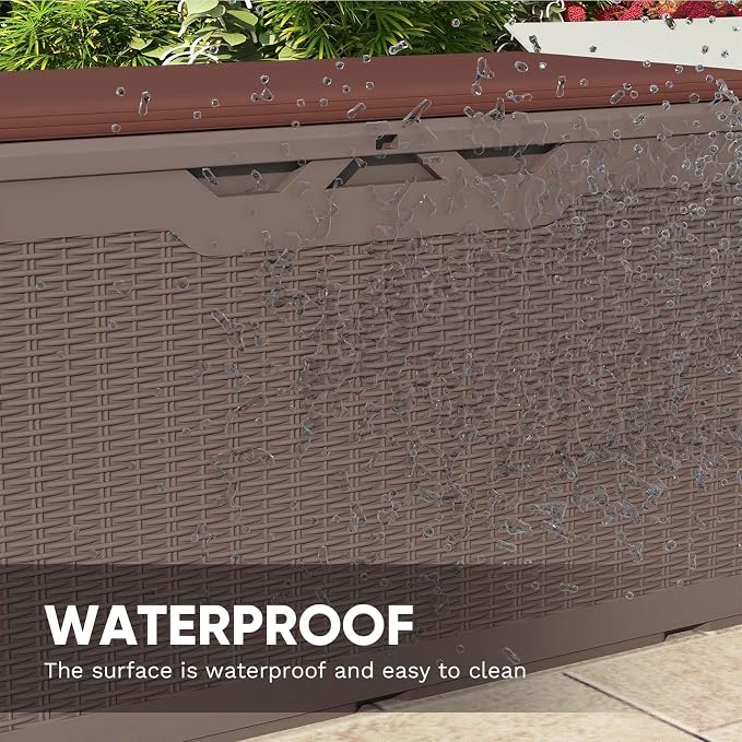 Patiowell 100 Gallon Resin Deck Box with cushion, Waterproof Large Outdoor Storage Box for Patio Furniture and Garden Tools, Dark Brown