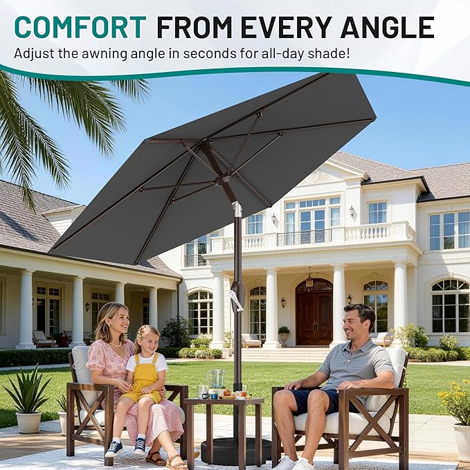 AreShark 7.5FT Patio Umbrella Table Market Umbrella w/Tilt and Crank, Heavy-Duty Outdoor Umbrellas for Pool, Deck, Garden and Backyard, Gray