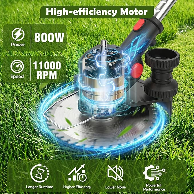24V Cordless String Trimmer, 8-inch Battery Powered Weed Wacker with 2x4.0Ah Batteries, Foldable 3-in-1 Brush Cutter, 3 Types Blades Electric Lawn Edger with Side Wheel Assist for Yard & Garden