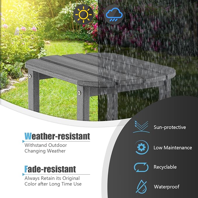 Tangkula Outdoor Side Table, Weather Resistant Adirondack Table, Outdoor Indoor Chairside End Tables, Waterproof HDPE, for Patio Poolside Porch Backyard, Easy Assembly, 19 x 14.5 x 18 Inch (1, Grey)