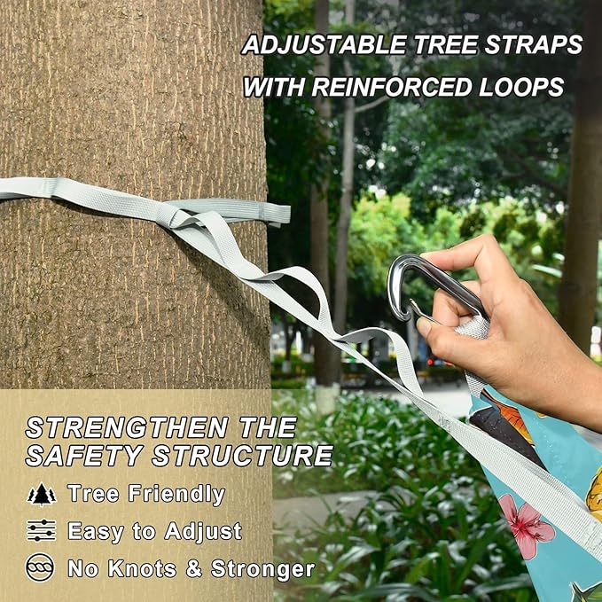 Camping Hammock Outdoor Hammocks for Outside Toucan Hibiscus Flower Beach Trees Portable Lightweight with Pockets Tree Straps Indoor Small