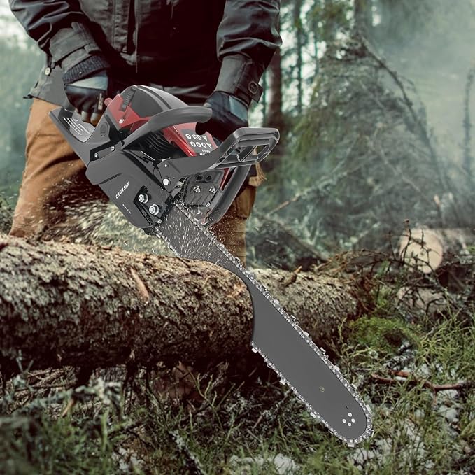 Chainsaw Gas Powered 58cc 20 Inch Chain Saw, 2 Stroke Handheld Cordless Petrol Chainsaws With Fuel Tank, Heavy Duty Gasoline Chainsaw For Wood Trees Cutting Garden Farm Ranch Home (Black Red)