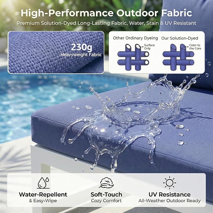 NICESOUL 8 Seat Oversized Modern Aluminum Patio Furniture Set, All Weather Rust Proof Modular Sectional Sofa with Fire Pit Table, 500 lbs Heavy Duty Comfortable Outdoor Couch for Garden, Denim Blue