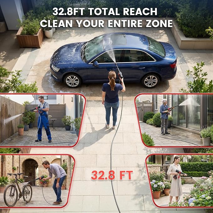 Cordless Portable Washer, Brushless Motor Electric Power Washer with 2×4.0Ah Batteries, LCD Display & 4 Power Modes, Direct Tap/Garden Hose, 7-in-1 Nozzle & Foam Cannon for Auto, Patio, Siding