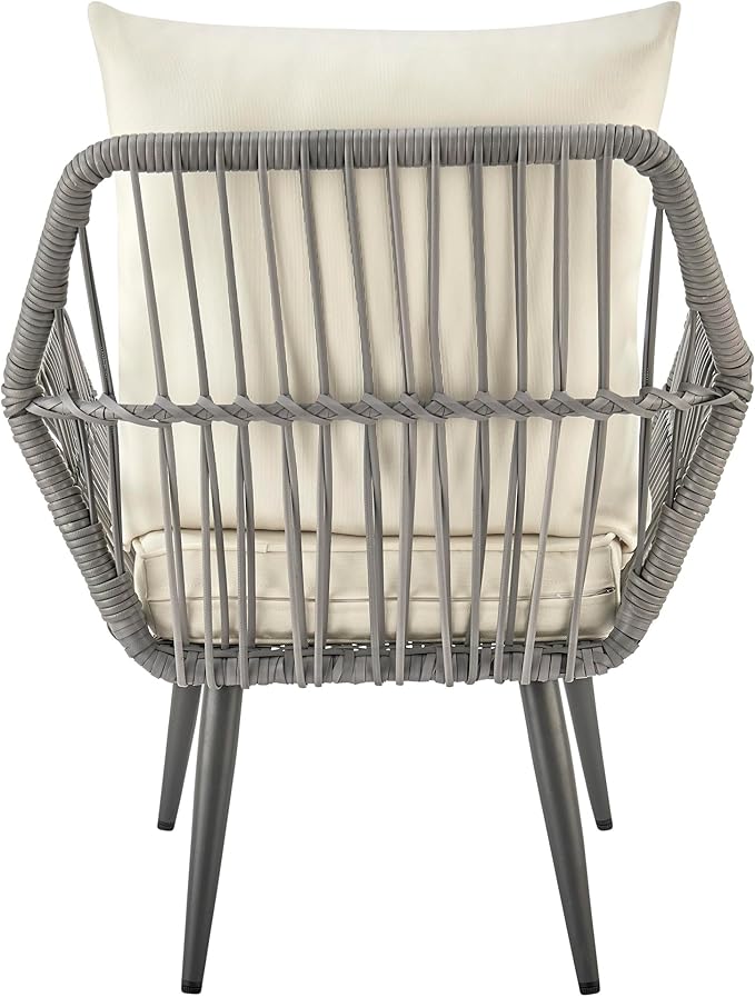 Manhattan Comfort Portofino 4-Piece Patio Conversation Set, Rope Wicker Design with Waterproof Cushions | Outdoor Furniture Includes 2 Armchairs, Loveseat & Coffee Table with Tempered Glass Top, Cream