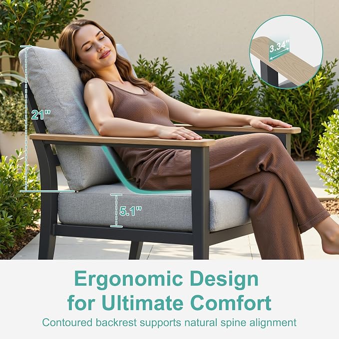 Aluminum Outdoor Patio Furniture Set 2-Piece, Patio Conversation Set Sectional Furniture Set with High Backrest & Thickened Cushions for Garden, Backyard, Poolside, Grey
