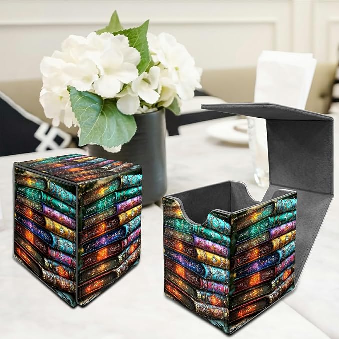 Colorful Books Card Deck Box for MTG, Personalized Card Storage Case Fits 120+ Sleeved Cards, Premium Leather TCG Box with Strong Magnetic Closure for Magic, CCG, PTCG, Baseball Cards