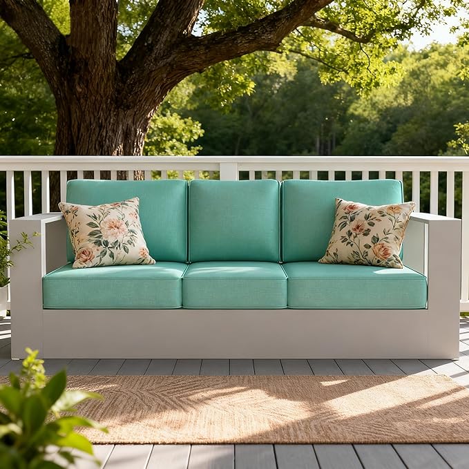 LayinSun Oversized Aluminum Outdoor Furniture, 1 Piece Patio 3-Seat Sofa, Deep Seating and Upgraded 6-inch Cushions for Porch, Balcony, Deck