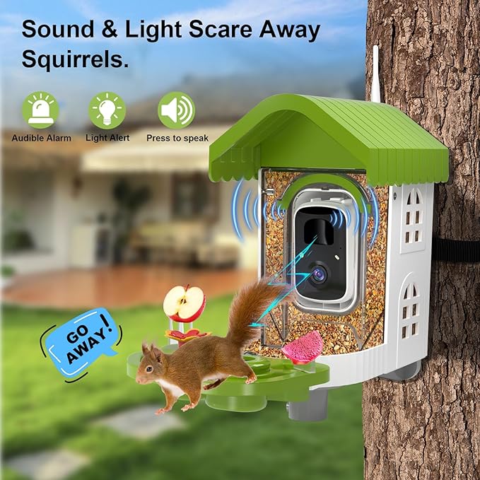 NEEZUKAR Bird Feeder with Camera Solar Powered, Smart Bird Feeder with AI Identify Birds Species, 2K HD Video Bird Watching, Weatherproof Design for Outdoor, Ideal Gift for Bird Lovers(Green)