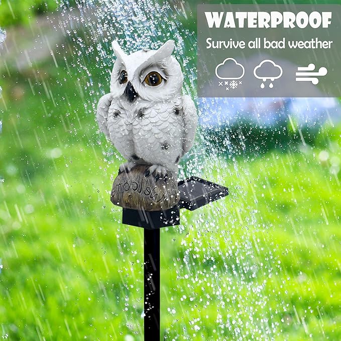 SmilingTown Solar Garden Lights Resin Warm White LED Figure Waterproof Decorations with Stake for Outdoor Yard Pathway Outside Patio Lawn Decor 2 Pack (Owl)