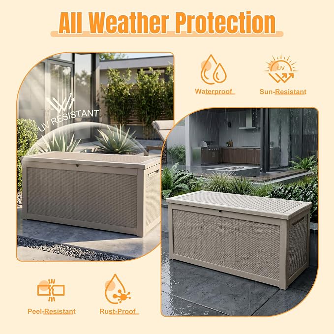 Outdoor Storage Box,320 Gallon Resin Deck Box,Waterproof & UV Resistant Lockable Package Delivery Bin,Toy Cabinet for Indoor & Outdoor