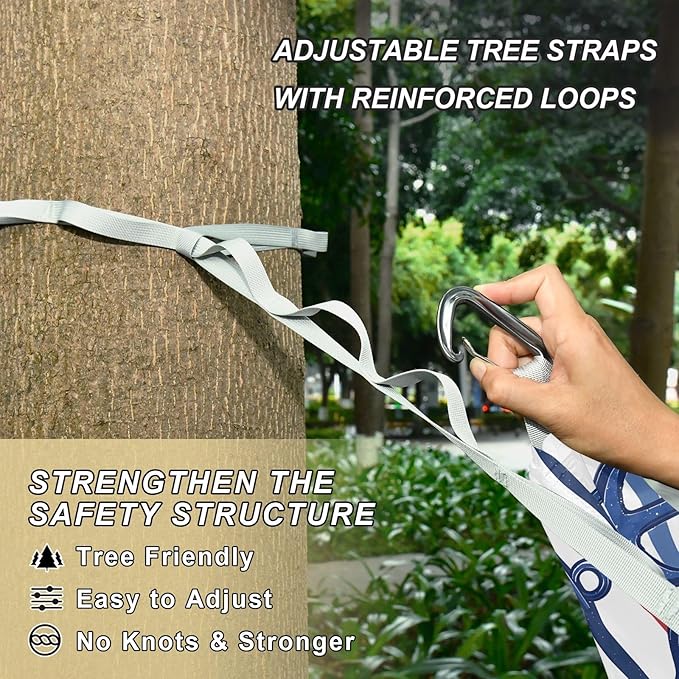 Camping Hammock Outdoor Hammocks for Outside Marine Stripe Beach Trees Portable Lightweight with Pockets Tree Straps Indoor