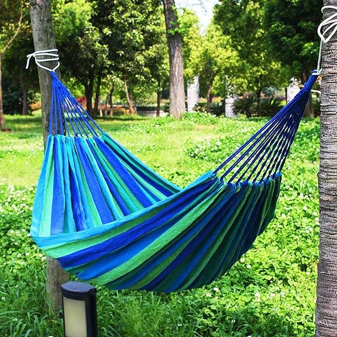 NOBRIM Camping Hammock Portable Hammock Swing Canvas Stripe Hammock Thickened Anti Rollover Chair for Outdoor Indoor Backpacking Travel