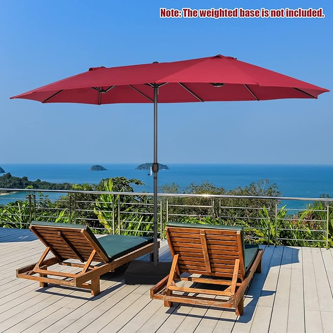Tangkula 15Ft Double-Sided Patio Umbrella, Outdoor Extra Large Umbrella W/Hand-Crank System & Air Vents, Market Twin Umbrella W/ 12-Rib Sturdy Metal Frame for Poolside, Garden Backyard (Burgundy)