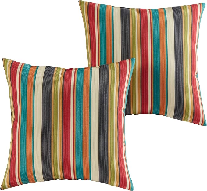 South Pine Porch Outdoor 17-inch Square Accent Pillow (Set of 2), Sunset Stripe
