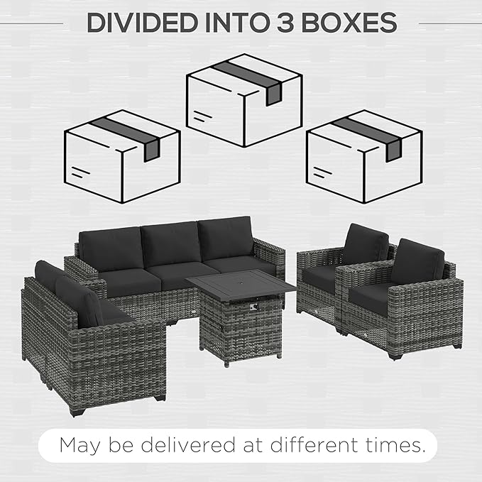 Outsunny 5 Piece Patio Furniture Set with 30" Fire Pit Coffee Table, Wide Deep PE Rattan Wicker Outdoor Conversation Sofa Set with Cushions, Dark Gray