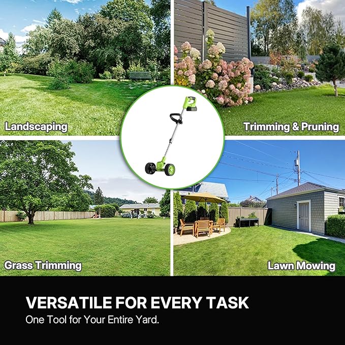 WORKIT 4-in-1 Electric Weed Wacker: 20V 6 Inch Cordless Weed Eater with Wheels - 2x4.0Ah Batteries & 4 Blade Types, Lightweight Stringless Brush Cutter for Small Yard & Garden Care