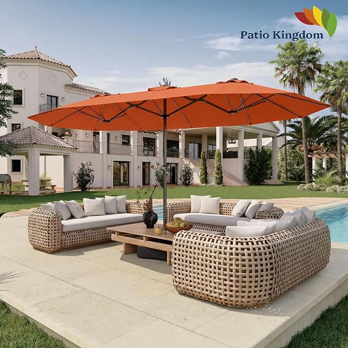 15FT Double Sided Patio Umbrella with Base Included Large Outdoor Market Umbrella with Crank Handle, UV Resistant Canopy, Sturdy Frame for Garden, Poolside, Deck, Terracotta