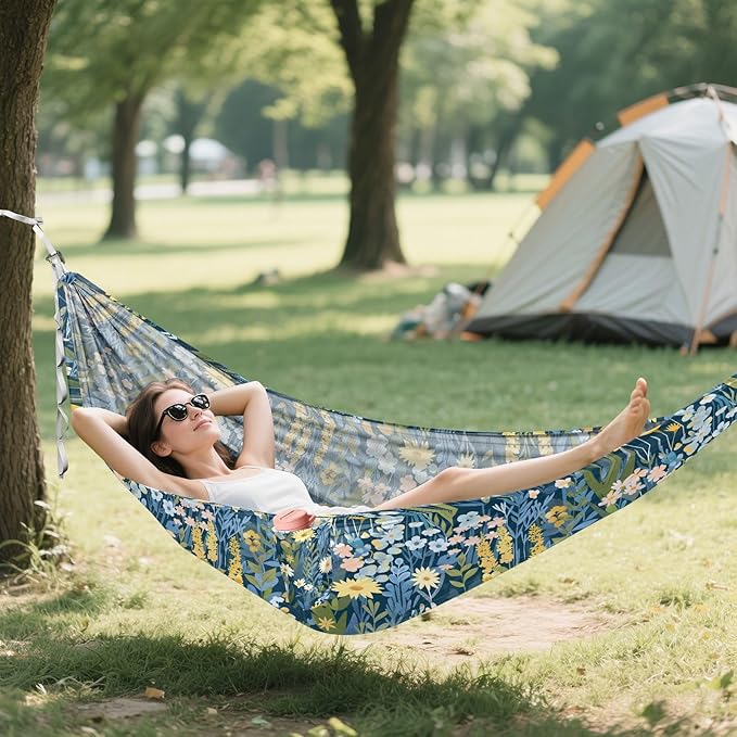 Camping Hammock Outdoor Hammocks for Outside Floral Field Garden Beach Trees Portable Lightweight with Pockets Tree Straps Indoor