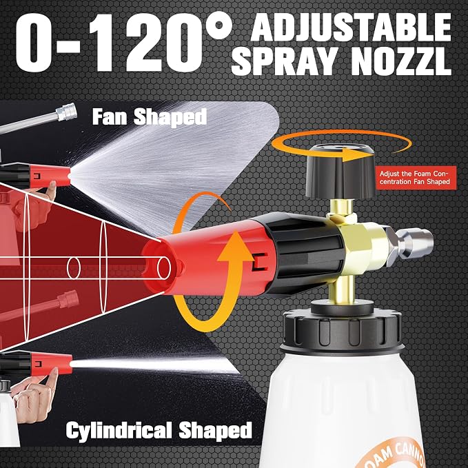 High-Pressure Washer Foam Cannon Accessory, Features a Dual-Connector Design, Includes a 1-Liter Capacity Bottle(0.26 Gallons), 5 Nozzles, and an Extension Rod