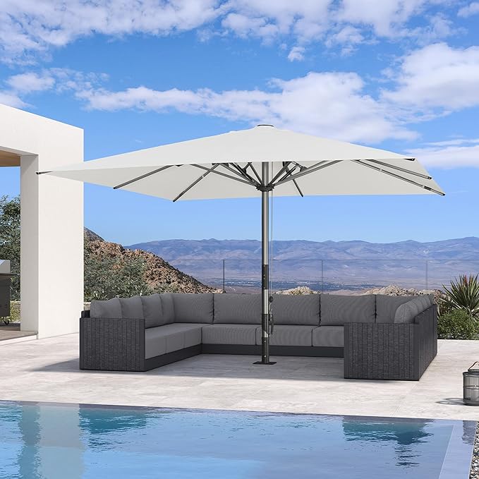 PURPLE LEAF 13 X 13 FT Extra Large Commercial Square Patio Umbrella Maximum Coverage Heavy Duty Wind Resistant Vented Canopy Reinforced Frame for Restaurant Hotel Resort Cafe Outdoor Dining Area Business Use White