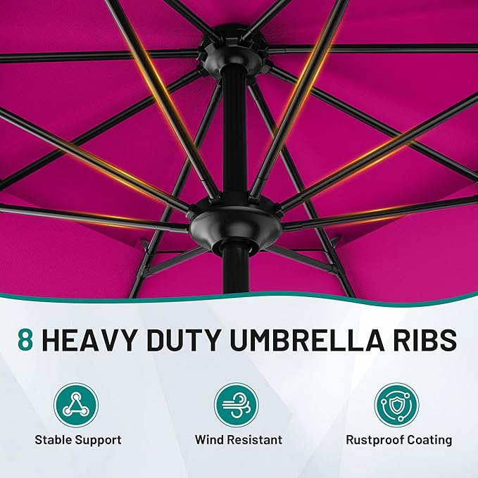 AreShark 12ft 2 Tiers Patio Umbrella - Outdoor Umbrella Waterproof UV Protection, Market Table Umbrella w/ 8 Sturdy Ribs&Crank for Pool, Porch, Garden(Rose Pink)