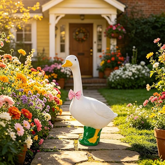 23 Inch White Large Goose Garden Statue, Plastic Geese Figurine with Posable Adjustable Neck Design, Weatherproof for Yard Art Lawn Patio Porch Farmhouse Indoor Outdoor Home Decor