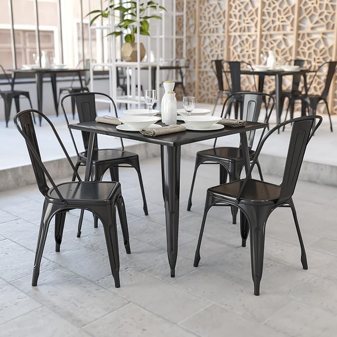 Flash Furniture Parker Commercial Grade 35.5" Square Black Metal Indoor-Outdoor Table