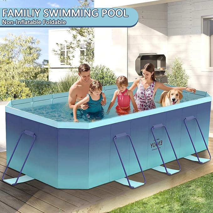 Jessie Foldable Pool for Kids and Adults Non InflatableFrame Outdoor Swimming Pool Blue Kiddie Pools Thickened Support Dog Above Ground Garden Backyard (118.11 in)