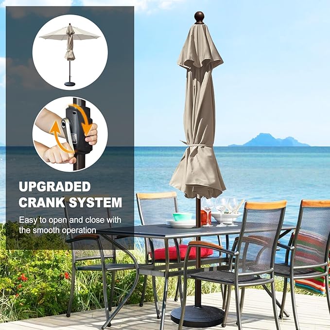 Eurmax USA 10-Year-Non-Fading 10FT Outdoor Patio Market Umbrella,UPF50+ UV Resistant Sun Shade,Heavy Duty Commercial Grade,Crank Lift Design,Windproof Vented Top for Garden,Pool,Deck,Antique Beige