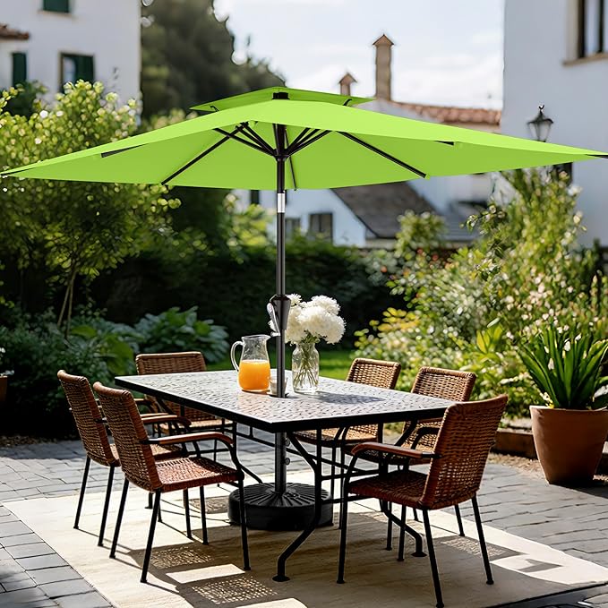 AreShark 6.5'x10' 2 Tiers Rectangular Patio Umbrella - Outdoor Umbrella Waterproof UV Protection, Market Table Umbrella w/Push Button Tilt for Pool, Lawn, Balcony(Apple Green)