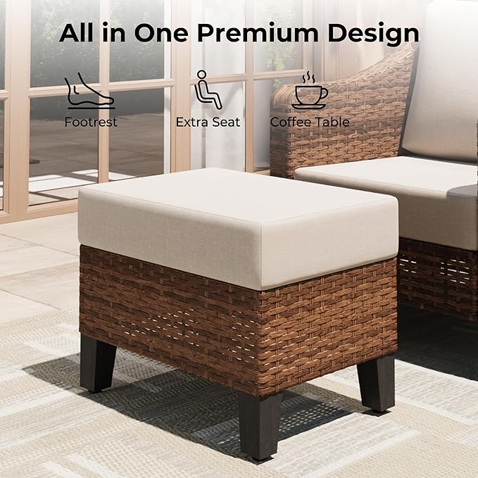 5-Piece Patio Conversation Sets, Outdoor Sectional Sofa with Ottoman, Modular Wicker Furniture for Backyard, Garden