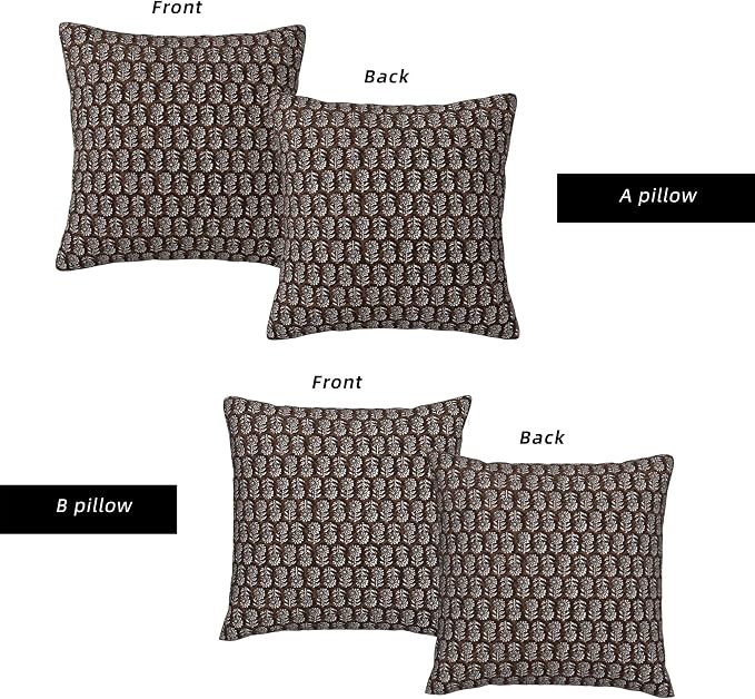 Block Print Pillow Covers 20x20 Inch Set of 2, Brown Floral Waterproof Outdoor Cushion Covers, Boho Home Decor Throw Pillows for Living Room Couch