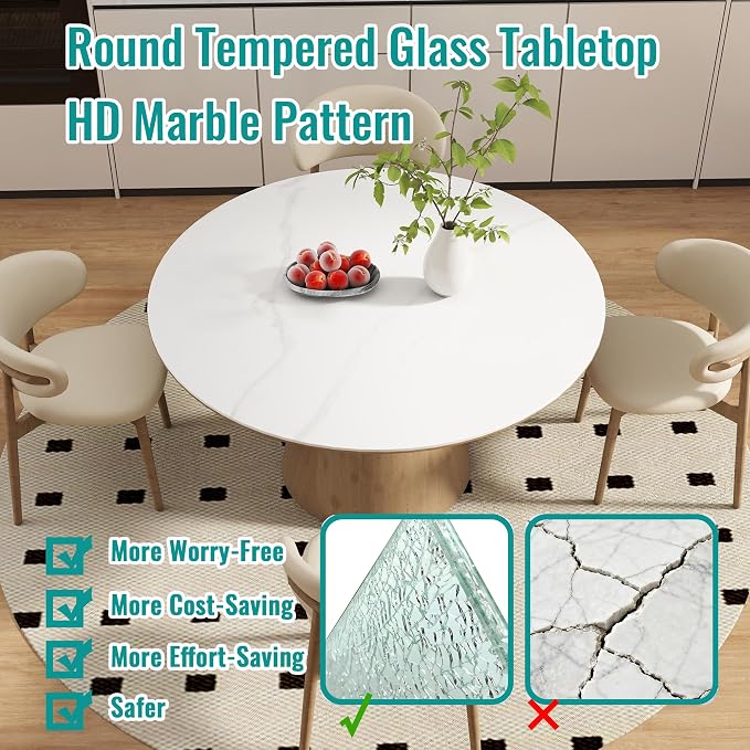 30" Round Tempered Glass Table Top, Marble Glass Surface Protector Heat & Scratch Resistant Multipurpose for Dining, Coffee, Restaurant, Office and End Table (White Marble Pattern, 30 Inch)