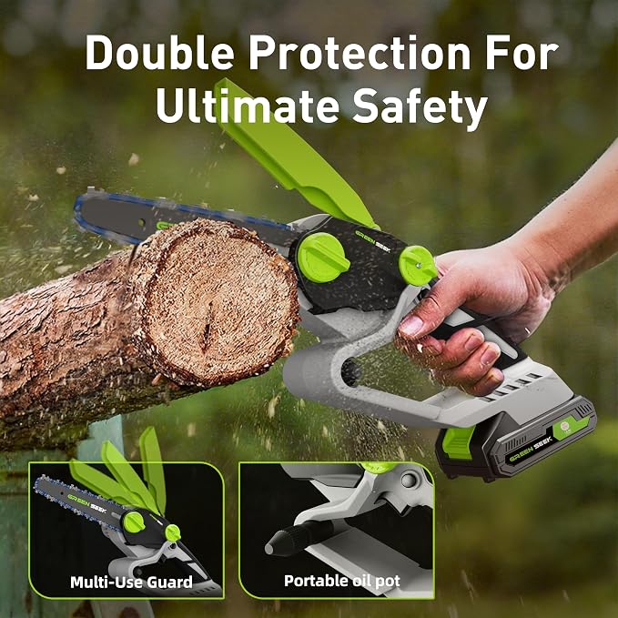 Mini Chainsaw 6-inch Chainsaw Cordless with Battery and Charger, Handheld Small Power Chain Saws for Tree Trimming, Branch Wood Cutting and Garden Maintenance