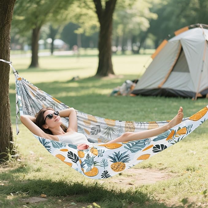 Camping Hammock Outdoor Hammocks for Outside Pineapple Leaves Beach Trees Portable Lightweight with Pockets Tree Straps Indoor