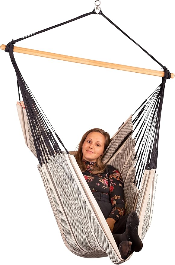 La Siesta® Large Comfort Habana Cotton Hanging Hammock Chair, Indoor Outdoor Hammock Swing Chair, Boho Hanging Chair Bedroom Patio, Max 285 Lbs, Zebra
