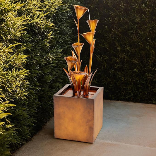 XBrand 46" Tall Bronze Metal Sculptural Flower Multi-Tier Freestanding Water Fountain Without LED Lights