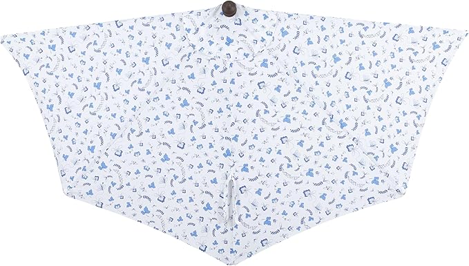 JONATHAN Y Beverly 9 ft. Coastal Blue and White Chinoiserie Half Patio Umbrella with Scalloped Fringe, Crank Lift, and Manual Tilt for Balcony, Dark Brown Pole UMB1201G