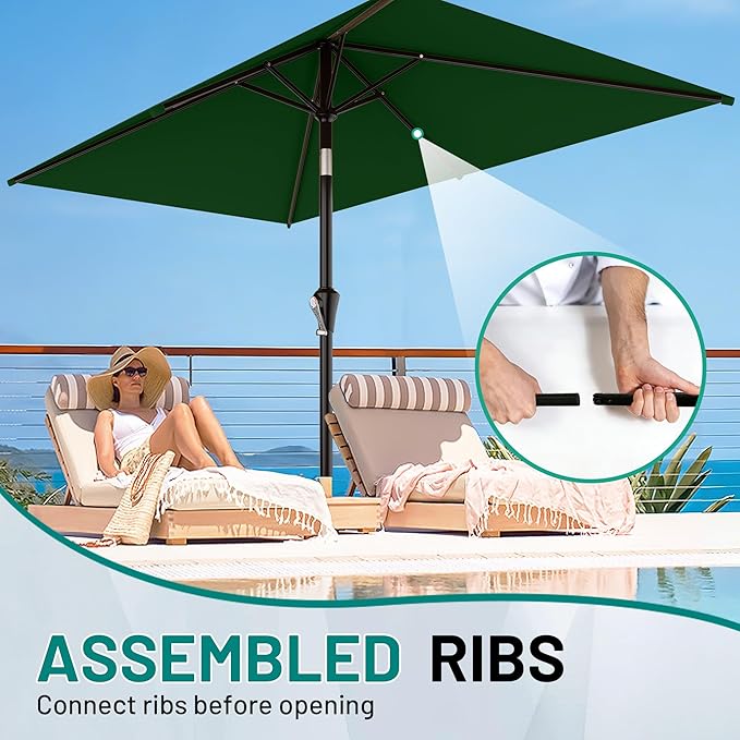AreShark 6.5' x 10' Rectangular Patio Umbrellas for Outdoor, Outdoor Table Umbrella, Large Outdoor Patio Umbrellas with 6 Sturdy Ribs for Pool, Garden, Deck & Market (Dark Green)