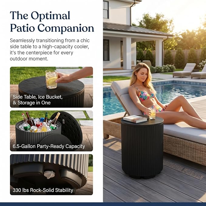 Zapdos Outdoor Cooler Side Table, Portable Ice Chest Side Table, 16.65in Gallon Patio Ice Bucket, 330lbs Capacity