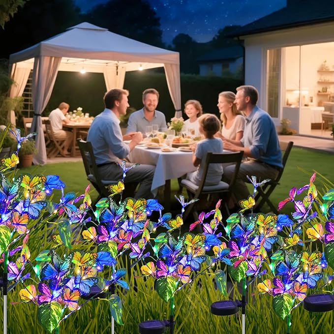 Solar Garden Lights Outdoor Waterproof Solar Lights 4 Pack with New Upgraded 40 LED 18 Butterfly Outdoor Lights for Yard Outside Garden Pathway Decor