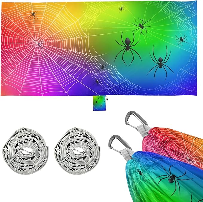 Hammocks for Outside Colorful Spiders Webs Camping Hammock Portable Hammocks with Tree Straps and Carry Bag Camping Accessories for Hiking Beach Outdoor