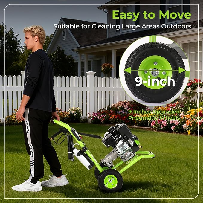 4200PSI Gas Pressure Washer 4.0GPM Gas Power Washer 212CC Gas Powered Washing Machine Commercial High Pressure Washer with 25ft Hose&5 Nozzles for Patio Garden Yard Vehicle,EPA/CARB/ETL (Green)