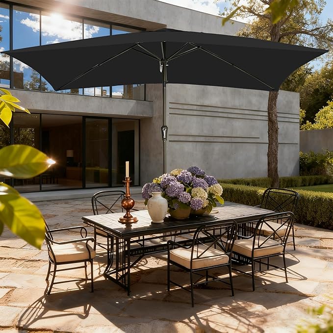 6.5x10FT Rectangular Patio Umbrella with Push Button Tilt & Crank Lift for Garden,UV Protection Outdoor Umbrella for Deck,Pool and Yard,Black