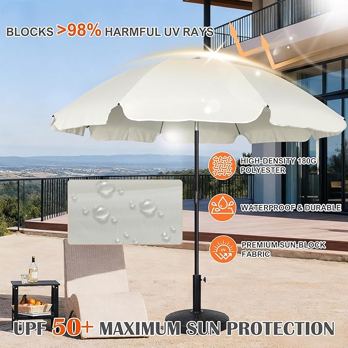 Blissun 6.5ft Patio Umbrella with Push Button Tilt & Height Adjustable, UV50+ Sun Protection with Sturdy Fiberglass Ribs & Iron Pole, Market Umbrella for Outdoor Table Garden Backyard Beach