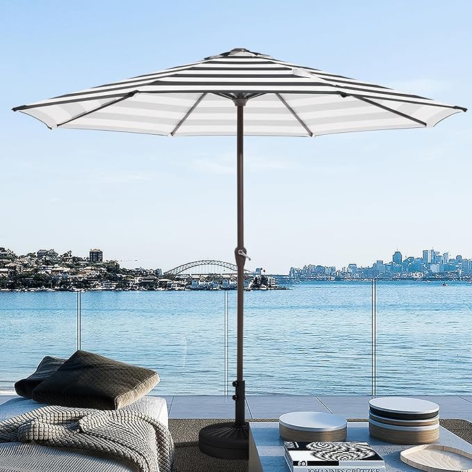 JEAREY 12' Patio Umbrellas Outdoor Table Market Umbrella w/Crank, 8 Sturdy Ribs, UV Protection Windproof for Garden, Deck, Backyard, Pool(Black Striped)
