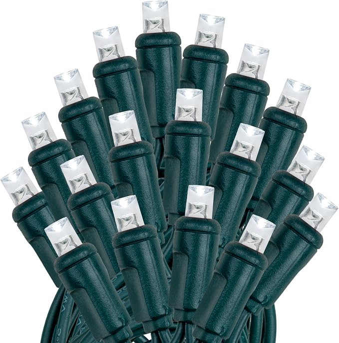 Novelty Lights 12-Pack, 50 Feet 100 LED Pure White Christmas Mini Light String on Green Wire, 5mm Wide Angle Bulbs, Connectable, Indoor/Outdoor Decor, UL Listed