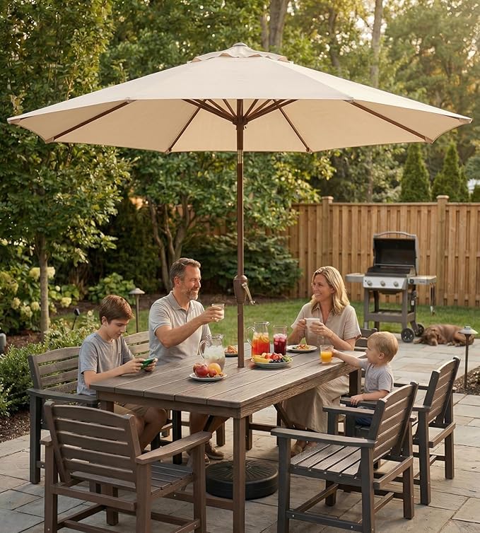 10FT Patio Umbrella, Outdoor Umbrella with Push Button Tilt and Crank, 8 Sturdy Ribs, UV Protection & Waterproof Market Umbrella for Pool, Backyard, Beach,Deck (Beige)