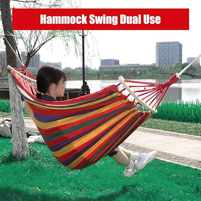 Double Hammocks for Camping, Portable Parachute Hammock for Outdoor Hiking Travel Backpacking, Hammocks Swing for Backyard & Garden,Red,280x80cm